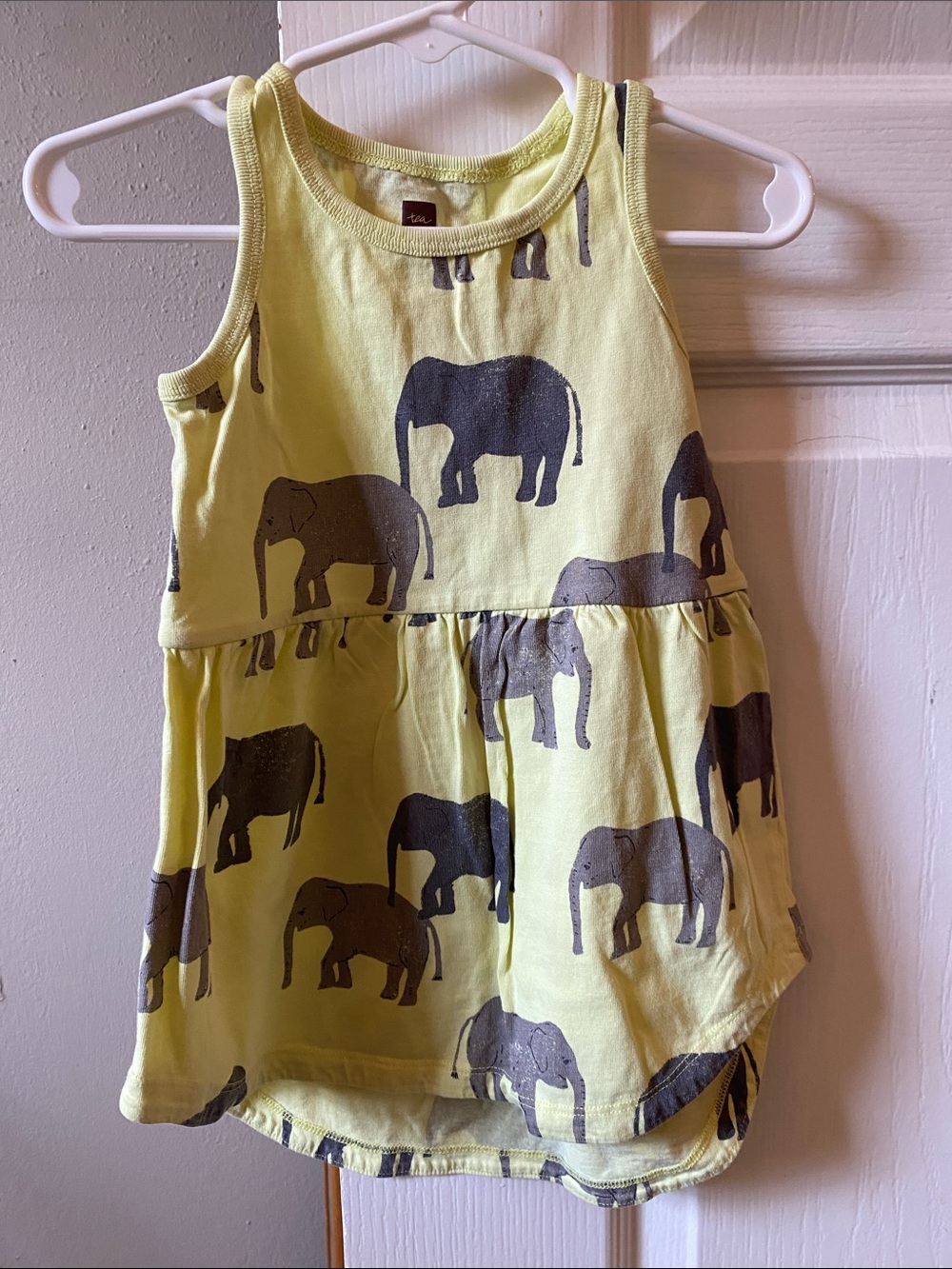 Tea Collection Yellow Tank Dress with Gray Elephant Print